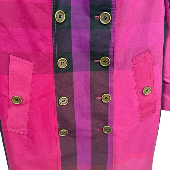 Burberry Brit Women's Pink and Purple Plaid Trench Coat, Size L - Picture 3 of 16